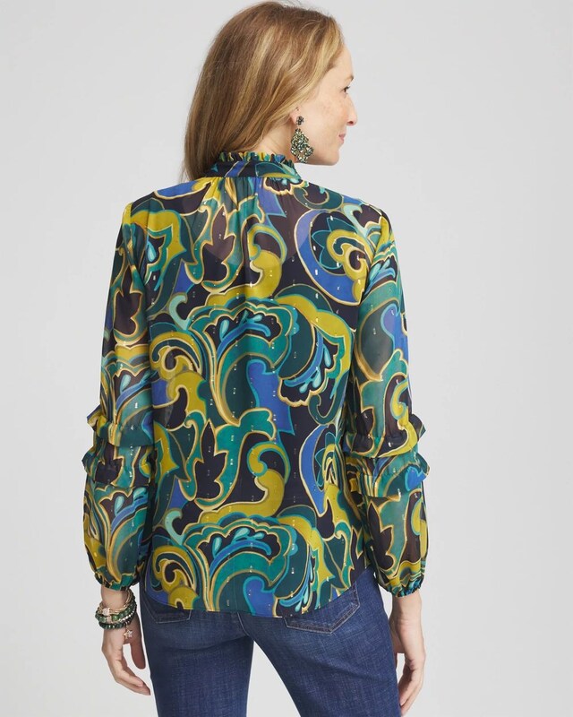 Chiffon Clip Dot Swirl Print Blouse - image 3
